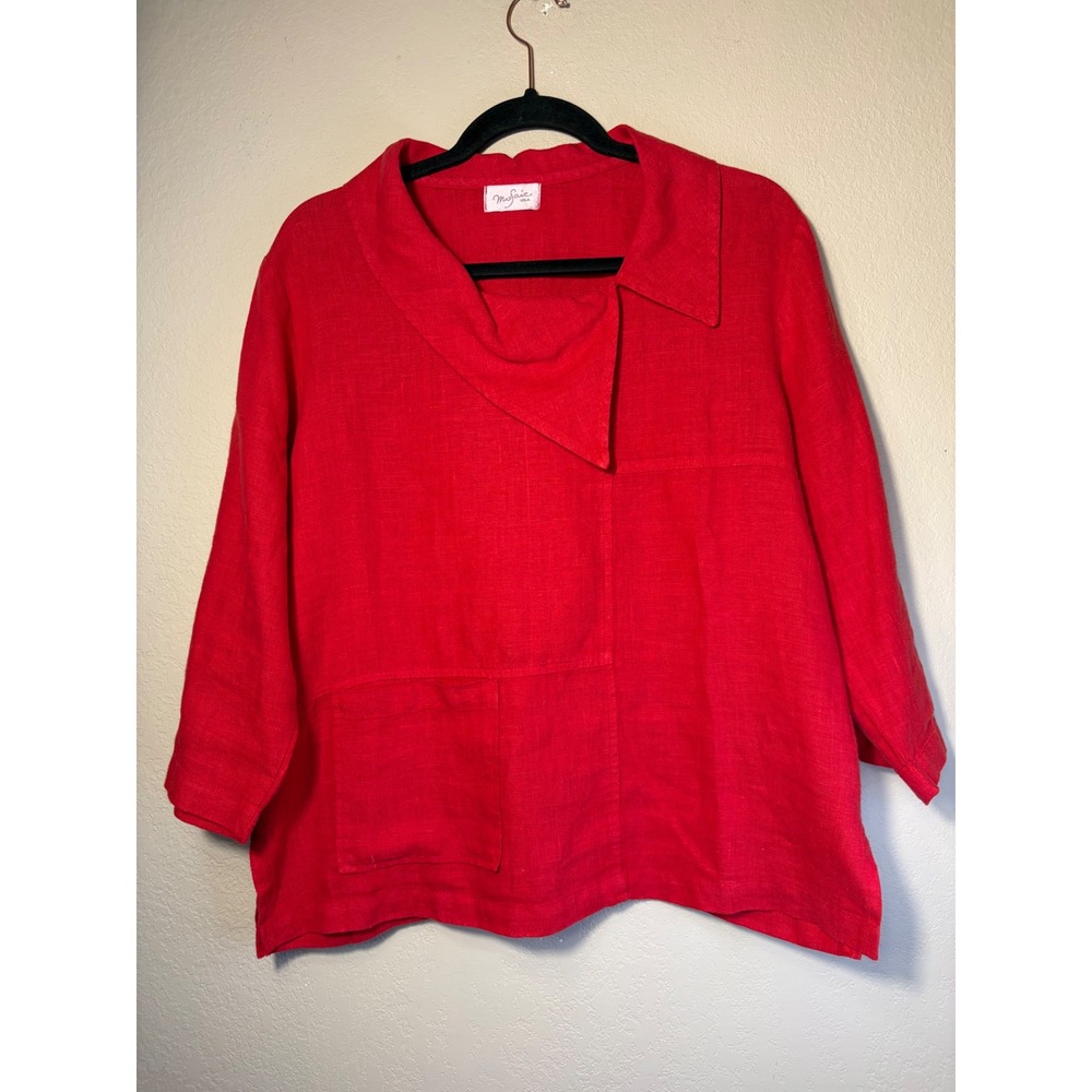 Mosaic U.S.A. Vibrant Red Linen-Blouse | Tomato Girl Summer | Relaxed Fit